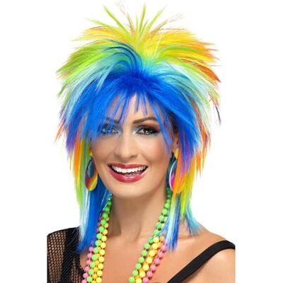Smiffys pruik, regenboog, jaren 80, meerkleurig, Eén maat Smiffys pruik, regenboog, jaren 80, meerkleurig, Eén maat