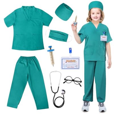 LEADSTAR Dokterskostuum voor kinderen, dokterskostuum, met stethoscoop, Halloween, verpleegsterkostuum, verkleedkostuum, imitatiespeelgoed en cadeau voor kinderen van 3-10 jaar (groen, M) LEADSTAR Dokterskostuum voor kinderen, dokterskostuum, met stethoscoop, Halloween, verpleegsterkostuum, verkleedkostuum, imitatiespeelgoed en cadeau voor kinderen van 3-10 jaar (groen, M)