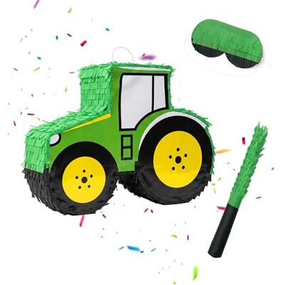 Relaxdays Set van 3 piñata, tractor om op te hangen, voor kinderen, meisjes en jongens, toverstaf en masker, voertuigpinata, groen/geel Relaxdays Set van 3 piñata, tractor om op te hangen, voor kinderen, meisjes en jongens, toverstaf en masker, voertuigpinata, groen/geel