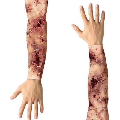 FIESTAS GUIRCA Set van 2 stoffen mouwen met ingenaaide armen (tatoeages en FX) Bloed-effect make-up accessoire voor kinderen en volwassenen meerkleurig FIESTAS GUIRCA Set van 2 stoffen mouwen met ingenaaide armen (tatoeages en FX) Bloed-effect make-up accessoire voor kinderen en volwassenen meerkleurig