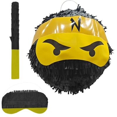 Relaxdays Pinata Ninja met toverstaf en masker, voor kinderen, verjaardagsfeest, om te vullen, Ø 25 cm, zwart Relaxdays Pinata Ninja met toverstaf en masker, voor kinderen, verjaardagsfeest, om te vullen, Ø 25 cm, zwart