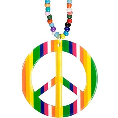 Boland 64503 Hippie-halsketting, 1 stuk, eenheidsmaat, kleurrijke parelketting, vredesteken als hanger, vrede, Flower Power, Happiness, accessoire, verkleedkostuum Boland 64503 Hippie-halsketting, 1 stuk, eenheidsmaat, kleurrijke parelketting, vredesteken als hanger, vrede, Flower Power, Happiness, accessoire, verkleedkostuum
