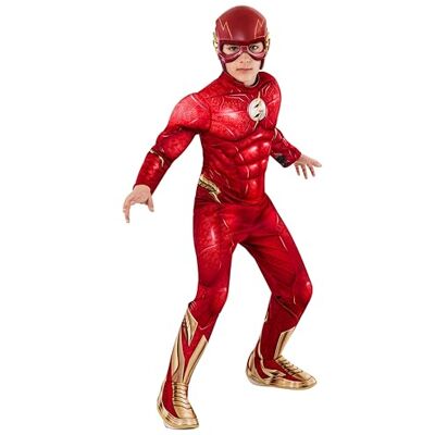 RUBIE'S Rubies The Flash Deluxe kinderkostuum met gespierde borst, laarzenovertrek en officieel DC Comics masker voor carnaval, Halloween, feestjes en verjaardagen, maat M RUBIE'S Rubies The Flash Deluxe kinderkostuum met gespierde borst, laarzenovertrek en officieel DC Comics masker voor carnaval, Halloween, feestjes en verjaardagen, maat M