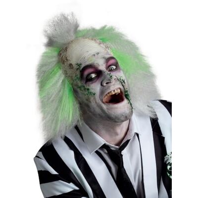 Smiffys Beetlejuice Pruik voor volwassenen met kaal hoofd van stof, wit en groen, officieel gelicentieerd product, Warner Brothers, vleermuis, stoffen pruik, Halloween pruik voor volwassen mannen Smiffys Beetlejuice Pruik voor volwassenen met kaal hoofd van stof, wit en groen, officieel gelicentieerd product, Warner Brothers, vleermuis, stoffen pruik, Halloween pruik voor volwassen mannen