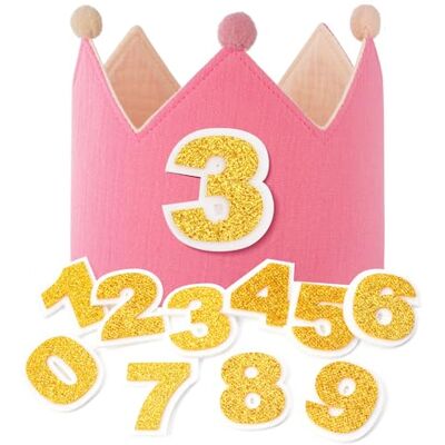 URAQT Verjaardagskrans voor kinderen, herbruikbare feesthoed met verwisselbare cijfers van 0 tot 9, Happy Birthday-hoed van vilt, cadeau voor jongens en meisjes, roze URAQT Verjaardagskrans voor kinderen, herbruikbare feesthoed met verwisselbare cijfers van 0 tot 9, Happy Birthday-hoed van vilt, cadeau voor jongens en meisjes, roze