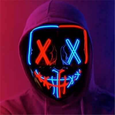 FASCHINFEVER Led-masker Purge controleerbaar kostuummasker voor Halloween, carnaval en carnaval als kostuum voor dames en heren (rode en blauwe leds) FASCHINFEVER Led-masker Purge controleerbaar kostuummasker voor Halloween, carnaval en carnaval als kostuum voor dames en heren (rode en blauwe leds)