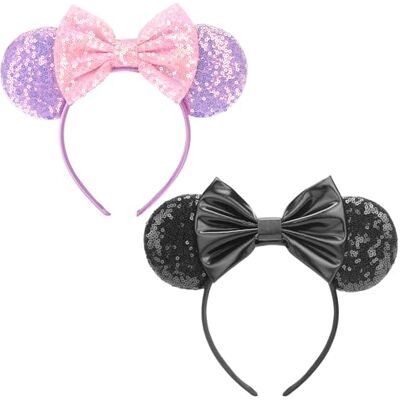 DRESHOW Muizenoren boog hoofdbanden pailletten party decoratie cosplay kostuum voor vrouwen DRESHOW Muizenoren boog hoofdbanden pailletten party decoratie cosplay kostuum voor vrouwen