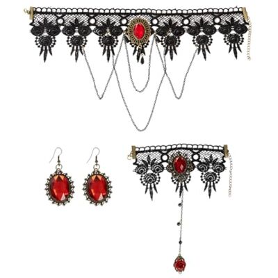 Funidelia Vampiersieradenset voor dames, Halloween, horror, dracula, vampier, accessoires voor volwassenen, verkleedaccessoires, granaat Funidelia Vampiersieradenset voor dames, Halloween, horror, dracula, vampier, accessoires voor volwassenen, verkleedaccessoires, granaat