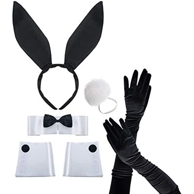 PMELCXD Konijnenaccessoireset voor dames, hoofdband met konijnenoren, halsketting, vlinderdas, manchetten, konijnenstaart, paaskostuum, cosplay PMELCXD Konijnenaccessoireset voor dames, hoofdband met konijnenoren, halsketting, vlinderdas, manchetten, konijnenstaart, paaskostuum, cosplay