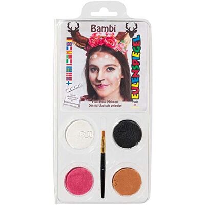 Eulenspiegel 203309 Bambi make-up set 4 kleuren 1 penseel 1 handleiding voor ca. 40 maskers, make-up kleuren, carnaval, themafeest Eulenspiegel 203309 Bambi make-up set 4 kleuren 1 penseel 1 handleiding voor ca. 40 maskers, make-up kleuren, carnaval, themafeest