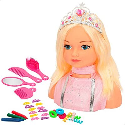 COLORBABY Buste pop kapsel en make-up, kappershoofd meisjes, prinses Marie pop, kaptafel pop met haaraccessoires, pop met prinsessenkroon, +3 jaar (43992) COLORBABY Buste pop kapsel en make-up, kappershoofd meisjes, prinses Marie pop, kaptafel pop met haaraccessoires, pop met prinsessenkroon, +3 jaar (43992)