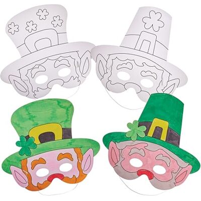 Baker Ross FX987 Leprechaun maskers om in te kleuren, 8 stuks, St. Patrick's Day verkleedkleding voor kinderen Baker Ross FX987 Leprechaun maskers om in te kleuren, 8 stuks, St. Patrick's Day verkleedkleding voor kinderen