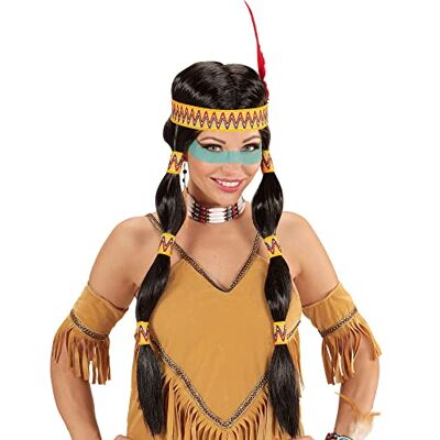 W WIDMANN MILANO Party Fashion Widmann wdm93332? Indian Squaw pruik met hoofdband voor hoofd en veer, zwart, één maat W WIDMANN MILANO Party Fashion Widmann wdm93332? Indian Squaw pruik met hoofdband voor hoofd en veer, zwart, één maat