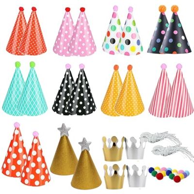 S.F.Pachira 24 stuks kegelvormige papieren hoeden met kwastjes voor verjaardagsfeest, Kerstmis, Halloween, Nieuwjaar, feestdecoraties voor kinderen, volwassenen, huisdieren S.F.Pachira 24 stuks kegelvormige papieren hoeden met kwastjes voor verjaardagsfeest, Kerstmis, Halloween, Nieuwjaar, feestdecoraties voor kinderen, volwassenen, huisdieren