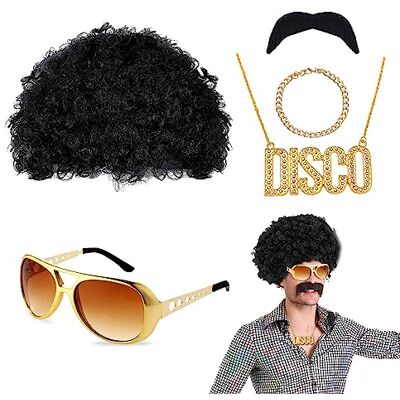 VIKSAUN 5 stuks hippie disco vermomming pruiken voor mannen accessoires voor jaren '60 70 80 party disco party VIKSAUN 5 stuks hippie disco vermomming pruiken voor mannen accessoires voor jaren '60 70 80 party disco party