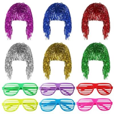 DUINIU 6 stuks glitter pruiken en 6 stuks glas glitter disco pruiken kleurrijke decoratieve pruiken rollenspel pruiken DUINIU 6 stuks glitter pruiken en 6 stuks glas glitter disco pruiken kleurrijke decoratieve pruiken rollenspel pruiken