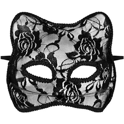 JewelryWe Catwoman Kanten masker voor dames: sexy zwart kattenmasker gothic kattenoren oogmasker met rozenpatroon half masker dier gemaskerd balmasker accessoires JewelryWe Catwoman Kanten masker voor dames: sexy zwart kattenmasker gothic kattenoren oogmasker met rozenpatroon half masker dier gemaskerd balmasker accessoires