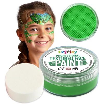 Festicy Verf voor gezicht en lichaam, groen, 20 g, spons, gecertificeerd EN 71-3 & Reach, make-up voor kinderen, meisjes, kinderkostuum, voor kindergezicht, voor make-uppalet voor kinderen Festicy Verf voor gezicht en lichaam, groen, 20 g, spons, gecertificeerd EN 71-3 & Reach, make-up voor kinderen, meisjes, kinderkostuum, voor kindergezicht, voor make-uppalet voor kinderen