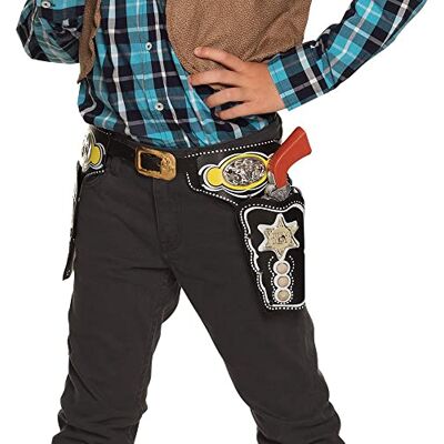 Boland 00581 Cowboy halster Double Deputy, zwart, riem met gouden gesp, voor kinderen, ca. 103 cm, lederlook, carnaval, Halloween, themafeest, verjaardag, carnaval, verkleedpartij, theater Boland 00581 Cowboy halster Double Deputy, zwart, riem met gouden gesp, voor kinderen, ca. 103 cm, lederlook, carnaval, Halloween, themafeest, verjaardag, carnaval, verkleedpartij, theater