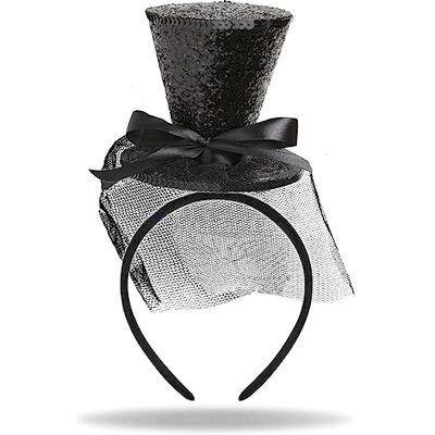 Hatstar Mini haarband zwart met feesthoed, strik en sluier, voor dames en heren, kostuumaccessoires voor Nieuwjaar, carnaval Hatstar Mini haarband zwart met feesthoed, strik en sluier, voor dames en heren, kostuumaccessoires voor Nieuwjaar, carnaval