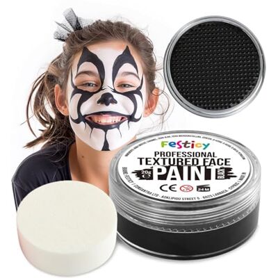 Festicy Verf voor gezicht en lichaam, zwart, 20 g, spons, gecertificeerd EN 71-3 & Reach, make-up voor kinderen, meisjes, kinderkostuum, voor kindergezichtsverf, voor make-uppalet voor kinderen Festicy Verf voor gezicht en lichaam, zwart, 20 g, spons, gecertificeerd EN 71-3 & Reach, make-up voor kinderen, meisjes, kinderkostuum, voor kindergezichtsverf, voor make-uppalet voor kinderen