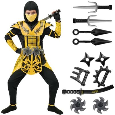 Spooktacular Creations Golden Ninja Halloween-kostuum voor kinderen, jongens, maat L (10-12 jaar)) Spooktacular Creations Golden Ninja Halloween-kostuum voor kinderen, jongens, maat L (10-12 jaar))