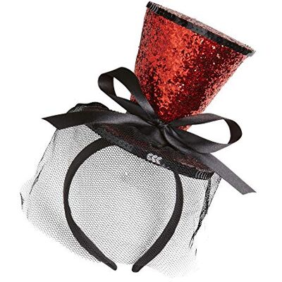 W WIDMANN MILANO Party Fashion Red Glitter Mini Top Hoed on Head With Boog & Wake" - W WIDMANN MILANO Party Fashion Red Glitter Mini Top Hoed on Head With Boog & Wake" -