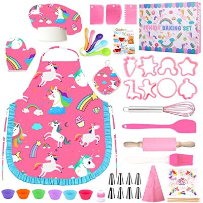 MUOIVG Kook- en bakset voor kinderen, 49-delige gebakset voor kinderen, inclusief keukenschort voor kinderen, koksmuts, handschoenen, rollenspel, chef-kok, accessoires voor meisjes van 3 tot 10 jaar MUOIVG Kook- en bakset voor kinderen, 49-delige gebakset voor kinderen, inclusief keukenschort voor kinderen, koksmuts, handschoenen, rollenspel, chef-kok, accessoires voor meisjes van 3 tot 10 jaar