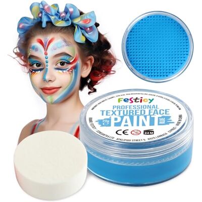 Festicy Verf voor gezicht en lichaam, blauw, 20 g, spons, gecertificeerd EN 71-3 & Reach, make-up voor kinderen, meisjes, kinderkostuum, voor kindergezicht, voor make-uppalet voor kinderen Festicy Verf voor gezicht en lichaam, blauw, 20 g, spons, gecertificeerd EN 71-3 & Reach, make-up voor kinderen, meisjes, kinderkostuum, voor kindergezicht, voor make-uppalet voor kinderen