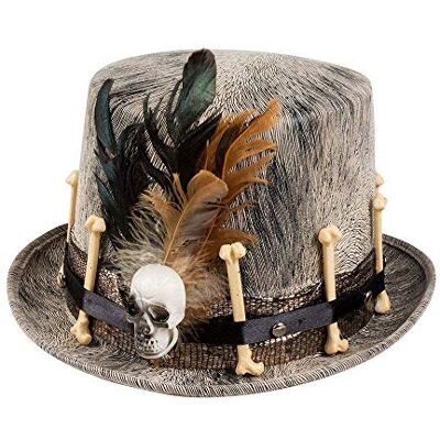 Boland Titre 72180 Voodoo Nawu cilinder met doodskopdecoratie, Eén maat voor volwassenen, beige bruin, met lint en applicaties voor Halloween, carnaval, themafeest Boland Titre 72180 Voodoo Nawu cilinder met doodskopdecoratie, Eén maat voor volwassenen, beige bruin, met lint en applicaties voor Halloween, carnaval, themafeest