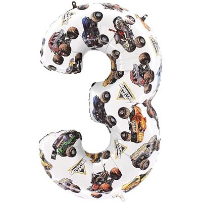 Toyland ® 66 cm Monster Jam™ folieballon nummer 3 enorme Monster Truck verjaardagsballon feestdecoratie, met lucht of helium opgeblazen, zelfdichtend Toyland ® 66 cm Monster Jam™ folieballon nummer 3 enorme Monster Truck verjaardagsballon feestdecoratie, met lucht of helium opgeblazen, zelfdichtend
