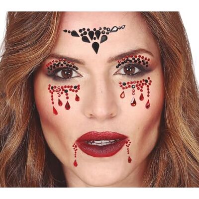 FIESTAS GUIRCA Vampire zelfklevende gezichtssieraden Fantasie make-up voor feestjes en feesten Ideaal accessoire voor dameskostuums Zwart en rood FIESTAS GUIRCA Vampire zelfklevende gezichtssieraden Fantasie make-up voor feestjes en feesten Ideaal accessoire voor dameskostuums Zwart en rood