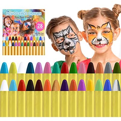 ACWOO schmink voor kinderen, 28 kleuren artistieke make-up potloden, veilig, niet giftig, wasbaar, kinder bodypaint, cosplay, carnaval, verjaardag, halloween, pasen, kerst ACWOO schmink voor kinderen, 28 kleuren artistieke make-up potloden, veilig, niet giftig, wasbaar, kinder bodypaint, cosplay, carnaval, verjaardag, halloween, pasen, kerst
