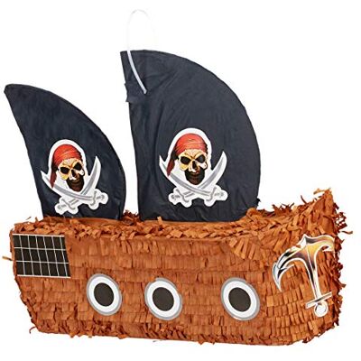 Relaxdays 291 stuks piñata met piratenschip, piñata-stok en oogband, 288 goudkleurige piñata-piñata, piñata met oogmasker, meerkleurig Relaxdays 291 stuks piñata met piratenschip, piñata-stok en oogband, 288 goudkleurige piñata-piñata, piñata met oogmasker, meerkleurig