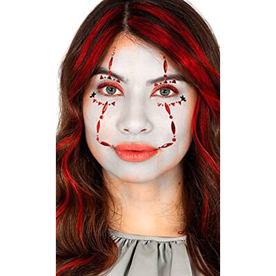 FIESTAS GUIRCA Gezichtssieraden, clown, zelfklevend, make-up voor feestjes en feesten, ideaal accessoire voor volwassen vrouwen, rood FIESTAS GUIRCA Gezichtssieraden, clown, zelfklevend, make-up voor feestjes en feesten, ideaal accessoire voor volwassen vrouwen, rood