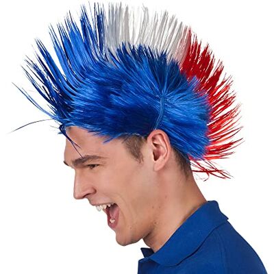 Boland 62024 pruik Frankrijk, Irokise, blauw-wit-rood, synthetisch haar, Frankrijk, carnavalsaccessoire, themafeest, voetbal, sport, fan van het wereldkampioenschap Boland 62024 pruik Frankrijk, Irokise, blauw-wit-rood, synthetisch haar, Frankrijk, carnavalsaccessoire, themafeest, voetbal, sport, fan van het wereldkampioenschap