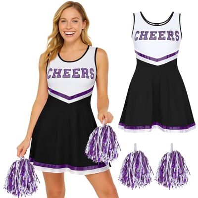 REDSTAR Cheerleader kostuum voor dames, volwassenen, pompons, Halloween, carnaval Cheerleaderkostuum voor dames met mouwloze jurk en 2 pompons, S tot L: Halloween-kostuum, carnaval, feest REDSTAR Cheerleader kostuum voor dames, volwassenen, pompons, Halloween, carnaval Cheerleaderkostuum voor dames met mouwloze jurk en 2 pompons, S tot L: Halloween-kostuum, carnaval, feest