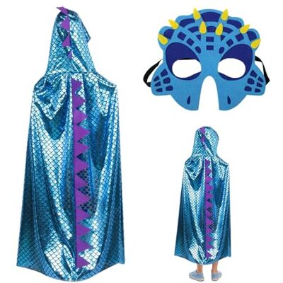 DAZZLUXE Dinosauruskostuum voor kinderen, masker en blauwe cape, perfect voor verjaardagsfeestjes en themaspelletjes DAZZLUXE Dinosauruskostuum voor kinderen, masker en blauwe cape, perfect voor verjaardagsfeestjes en themaspelletjes
