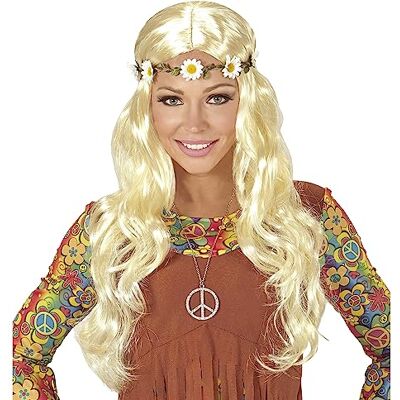 W WIDMANN MILANO Party Fashion Blonde "HIPPIE/MEDIEVAL WIG WITHDAISY HEADBAND" in plastic zak W WIDMANN MILANO Party Fashion Blonde "HIPPIE/MEDIEVAL WIG WITHDAISY HEADBAND" in plastic zak