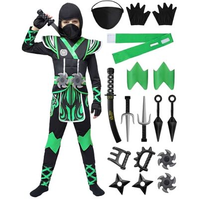Spooktacular Creations Groen ninjakostuum voor kinderen, jongens, voor Halloween-kostuumfeest (maat L (10-12 jaar)) Spooktacular Creations Groen ninjakostuum voor kinderen, jongens, voor Halloween-kostuumfeest (maat L (10-12 jaar))