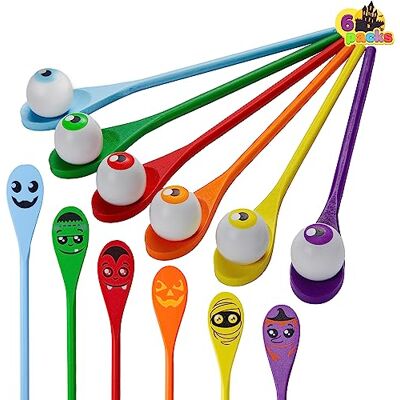 JOYIN Halloween eieren en lepels racespelset; 6 oogbollen en lepels met verschillende kleuren voor kinderen en volwassenen, grappige Halloween-spellen, feestaccessoires JOYIN Halloween eieren en lepels racespelset; 6 oogbollen en lepels met verschillende kleuren voor kinderen en volwassenen, grappige Halloween-spellen, feestaccessoires