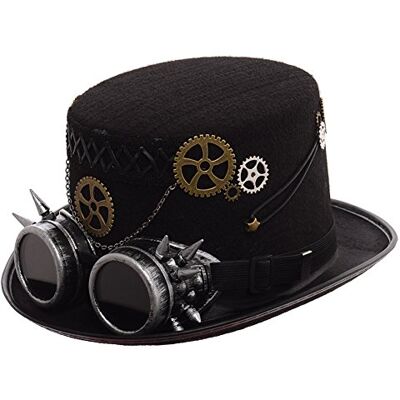GRACEART Steampunk hoge hoeden met brillen (verschillende stijlen), Zwart Stijl -08, Maat L (61 cm) GRACEART Steampunk hoge hoeden met brillen (verschillende stijlen), Zwart Stijl -08, Maat L (61 cm)