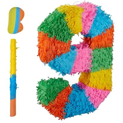 Relaxdays Piñata getal 9, regenboogpiñata, 50,5 x 35,5 x 7,5 cm (h x b x d), kinderpiñata, feestpiñata om te vullen, meerkleurig Relaxdays Piñata getal 9, regenboogpiñata, 50,5 x 35,5 x 7,5 cm (h x b x d), kinderpiñata, feestpiñata om te vullen, meerkleurig