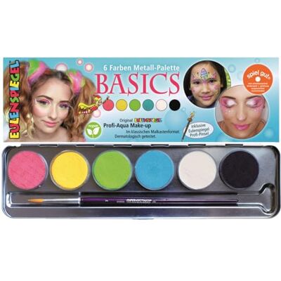 Eulenspiegel 206218 Basic make-uppalet, 6 kleuren, 1 kwast, veganistische make-upset voor kinderen, carnaval, theater Eulenspiegel 206218 Basic make-uppalet, 6 kleuren, 1 kwast, veganistische make-upset voor kinderen, carnaval, theater