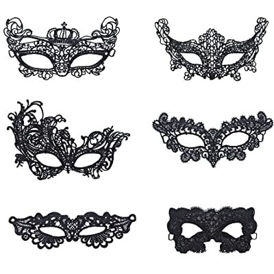 OVISEEN Set van 6 sexy Venetiaanse maskers, zwart, oogmasker, maskeradekostuum voor Halloween, carnaval, feest OVISEEN Set van 6 sexy Venetiaanse maskers, zwart, oogmasker, maskeradekostuum voor Halloween, carnaval, feest