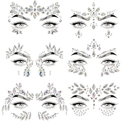 OWill 6 stuks strass-steentjes voor gezicht, pailletten, gezicht, strass, zelfklevend, voor Halloween-make-up, dames, make-up, dia de los muertos, glitter, gezicht, festival (zilver) OWill 6 stuks strass-steentjes voor gezicht, pailletten, gezicht, strass, zelfklevend, voor Halloween-make-up, dames, make-up, dia de los muertos, glitter, gezicht, festival (zilver)