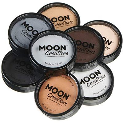 Moon Creations Professionele make-up voor gezicht en lichaam, professionele taartvormen met kleurrijke verf voor make-up, voor kinderen en volwassenen, set in essentiële kleuren, 36 g Moon Creations Professionele make-up voor gezicht en lichaam, professionele taartvormen met kleurrijke verf voor make-up, voor kinderen en volwassenen, set in essentiële kleuren, 36 g