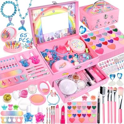 MOYKSRR Make-up voor kinderen, speelgoed voor meisjes, 65 stuks, make-upset voor kinderen, meisjes, make-upset, kerstcadeau voor meisjes van 4, 5, 6, 7, 8, 9, 10 jaar MOYKSRR Make-up voor kinderen, speelgoed voor meisjes, 65 stuks, make-upset voor kinderen, meisjes, make-upset, kerstcadeau voor meisjes van 4, 5, 6, 7, 8, 9, 10 jaar