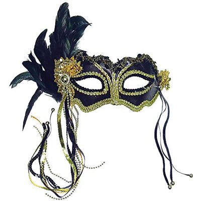 Bristol Novelty EM323 Metalen oogmasker met zijveer, zwart, één maat Bristol Novelty EM323 Metalen oogmasker met zijveer, zwart, één maat