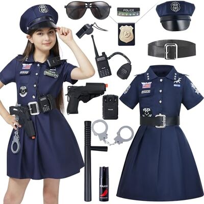 Spooktacular Creations Politieagentenkostuum voor kinderen, meisjes, politieuniform, donkere stijl, voor kinderen, Halloween, carnaval (maat M, 8-10 jaar) Spooktacular Creations Politieagentenkostuum voor kinderen, meisjes, politieuniform, donkere stijl, voor kinderen, Halloween, carnaval (maat M, 8-10 jaar)